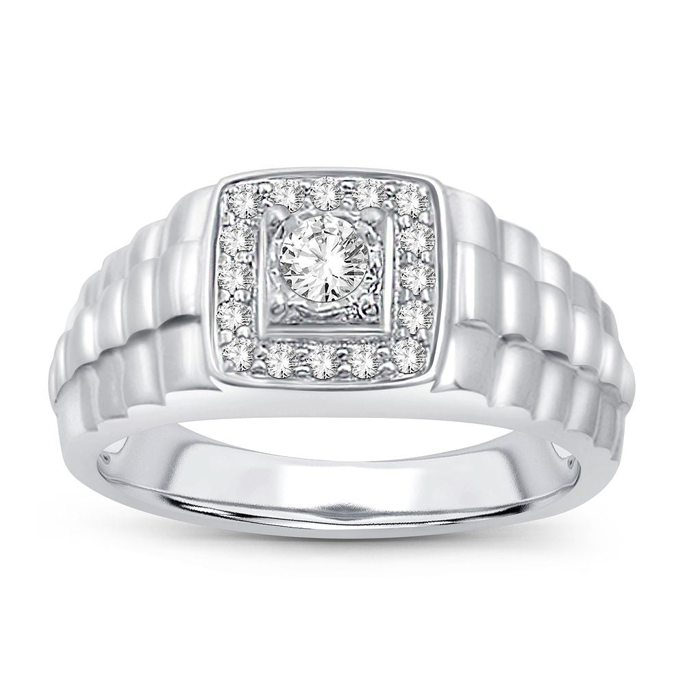 14K White Gold Lab Diamond Mens Statement Ring