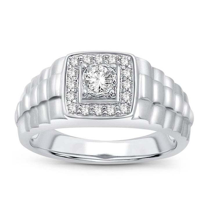 14K White Gold Lab Diamond Mens Statement Ring