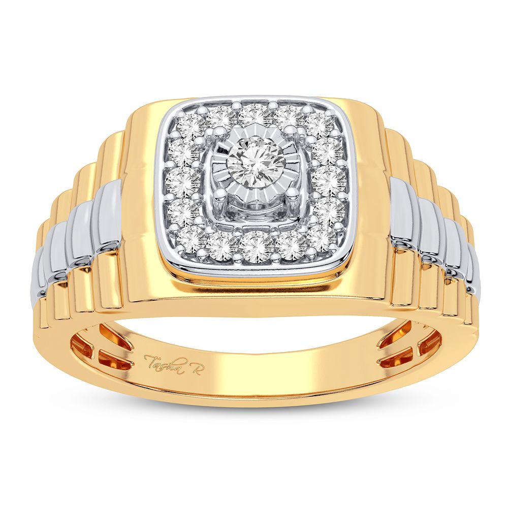Bold 14K Yellow Gold Lab Diamond Mens Signature Ring