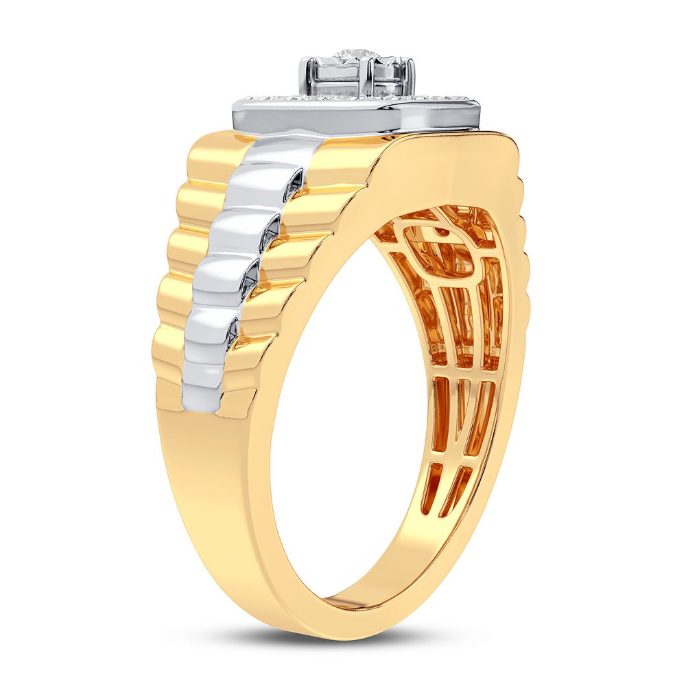 Bold 14K Yellow Gold Lab Diamond Mens Signature Ring