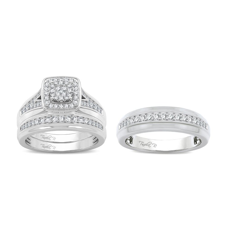 14k White Gold 0.70ct Lab Diamond Womens Trio Wedding Set