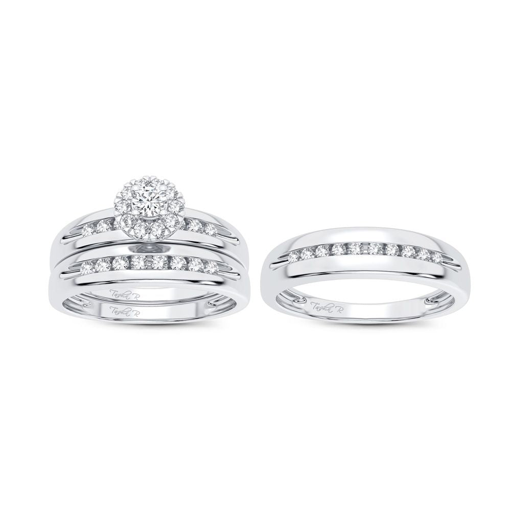 14k White Gold Lab Diamond Trio Wedding Jewelry Set