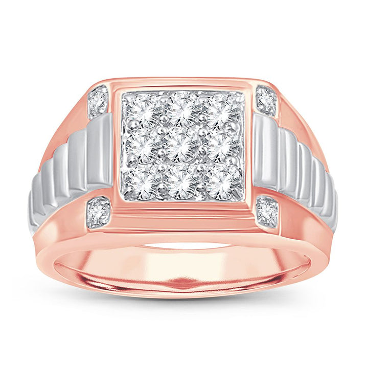 Masculine 14K Rose Gold 1CT Lab Diamond Mens Ring