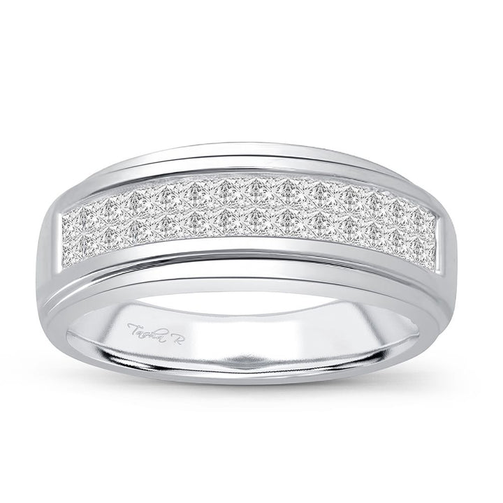 14K White Gold Lab Diamond Mens Wedding Band Brilliance
