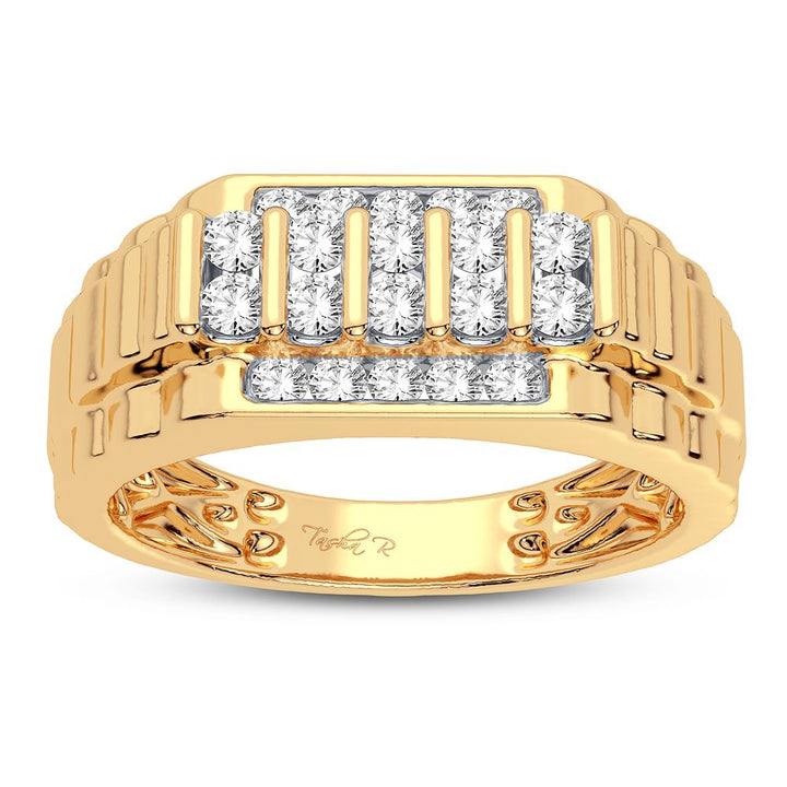 Bold 14K Yellow Gold Mens Lab Grown Diamond Band