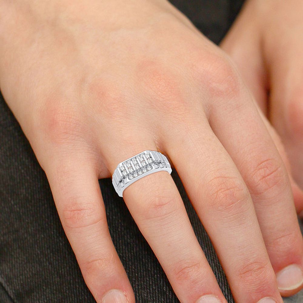 Modern 14K White Gold 0.50CT Lab Diamond Mens Ring