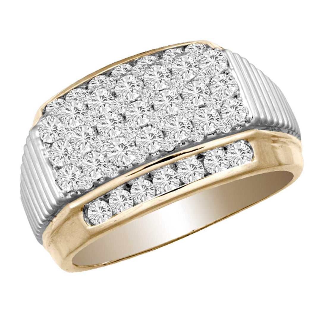 14K Yellow Gold 2CT Lab Diamond Mens Statement Ring