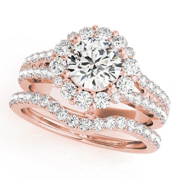 18K Rose Gold 1 CT Diamond Halo Engagement Ring