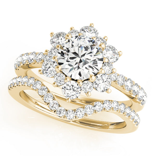 18K Yellow Gold Round Diamond Halo Engagement Ring