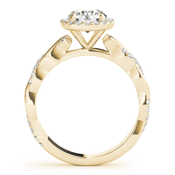 14K Yellow Gold Round Diamond Halo Engagement Ring