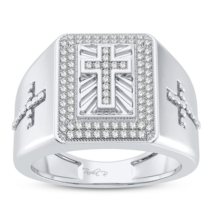 14K White Gold Lab Diamond Mens Statement Ring