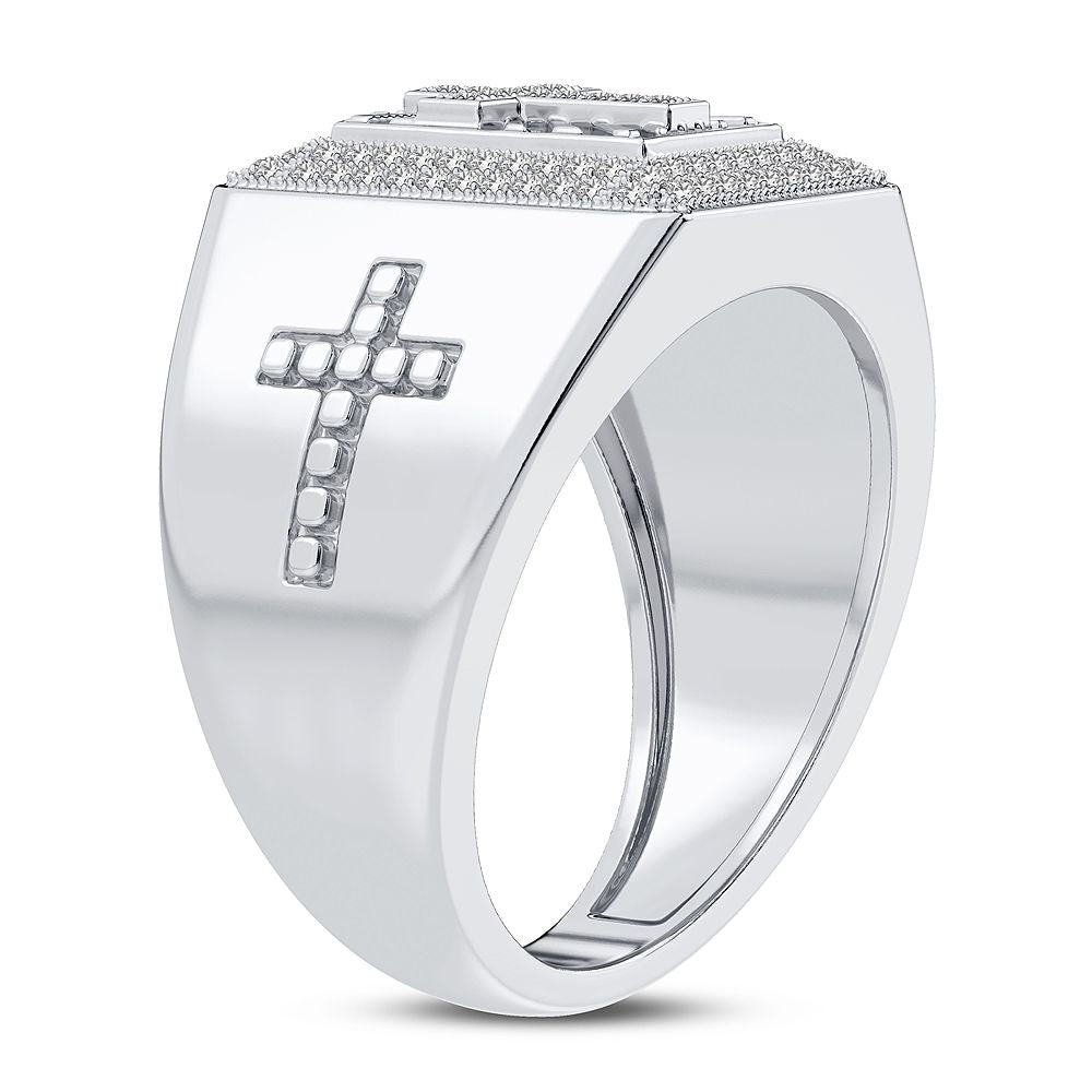14K White Gold Lab Diamond Mens Statement Ring