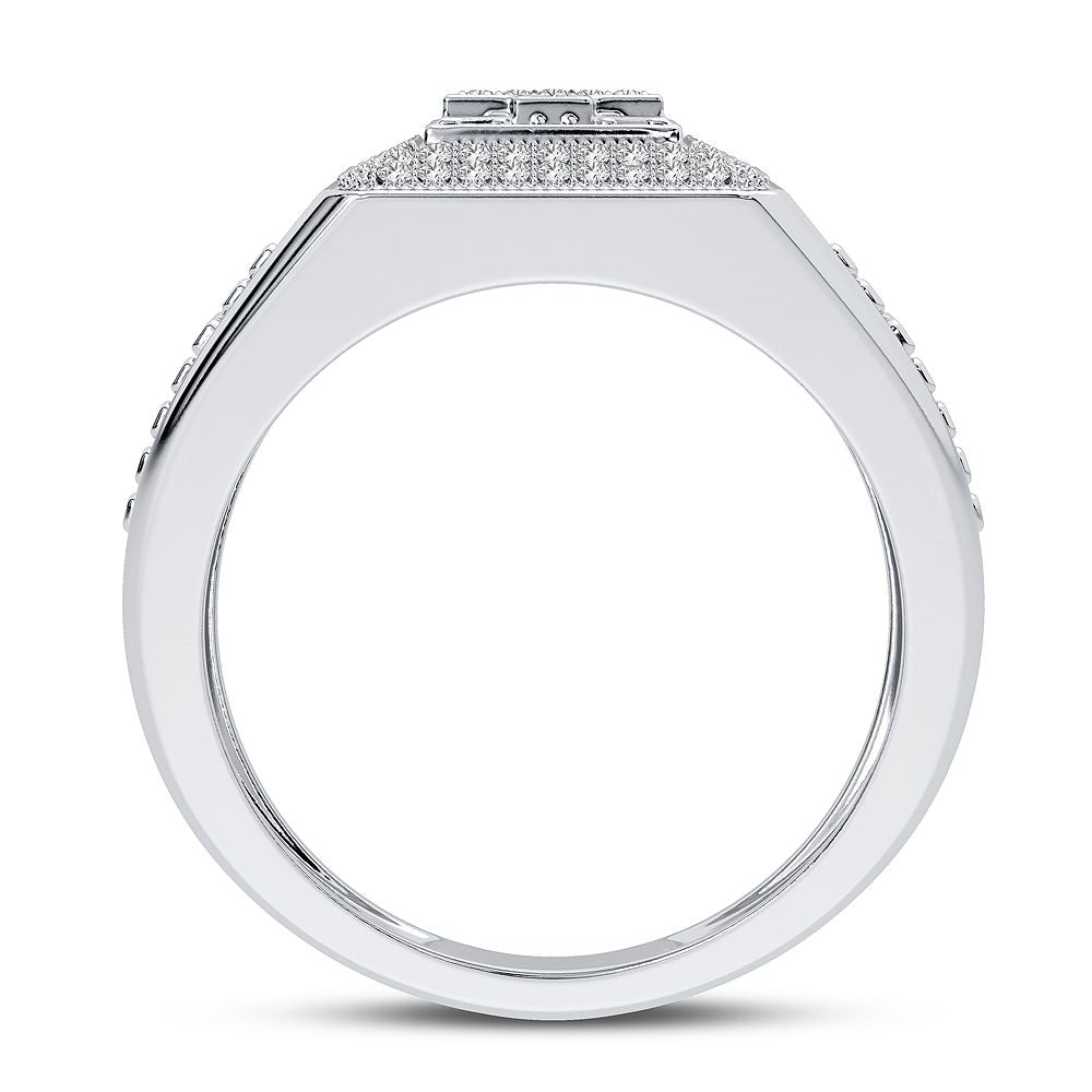 14K White Gold Lab Diamond Mens Statement Ring