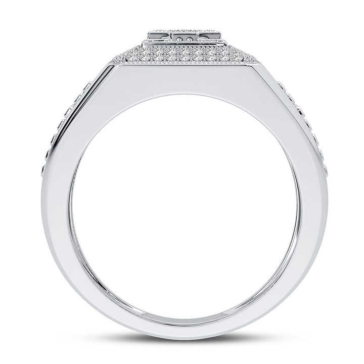 14K White Gold Lab Diamond Mens Statement Ring