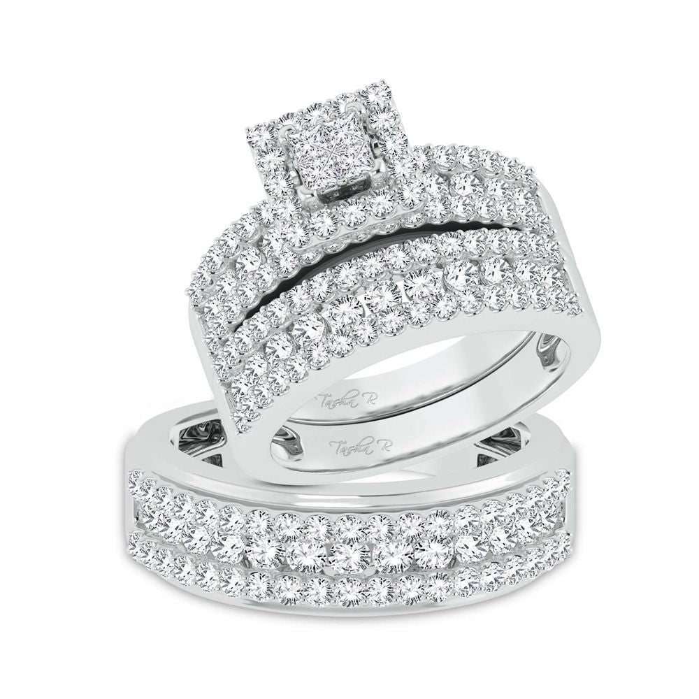 Luminous 14k White Gold 2.83ct Lab Diamond Trio Wedding Set