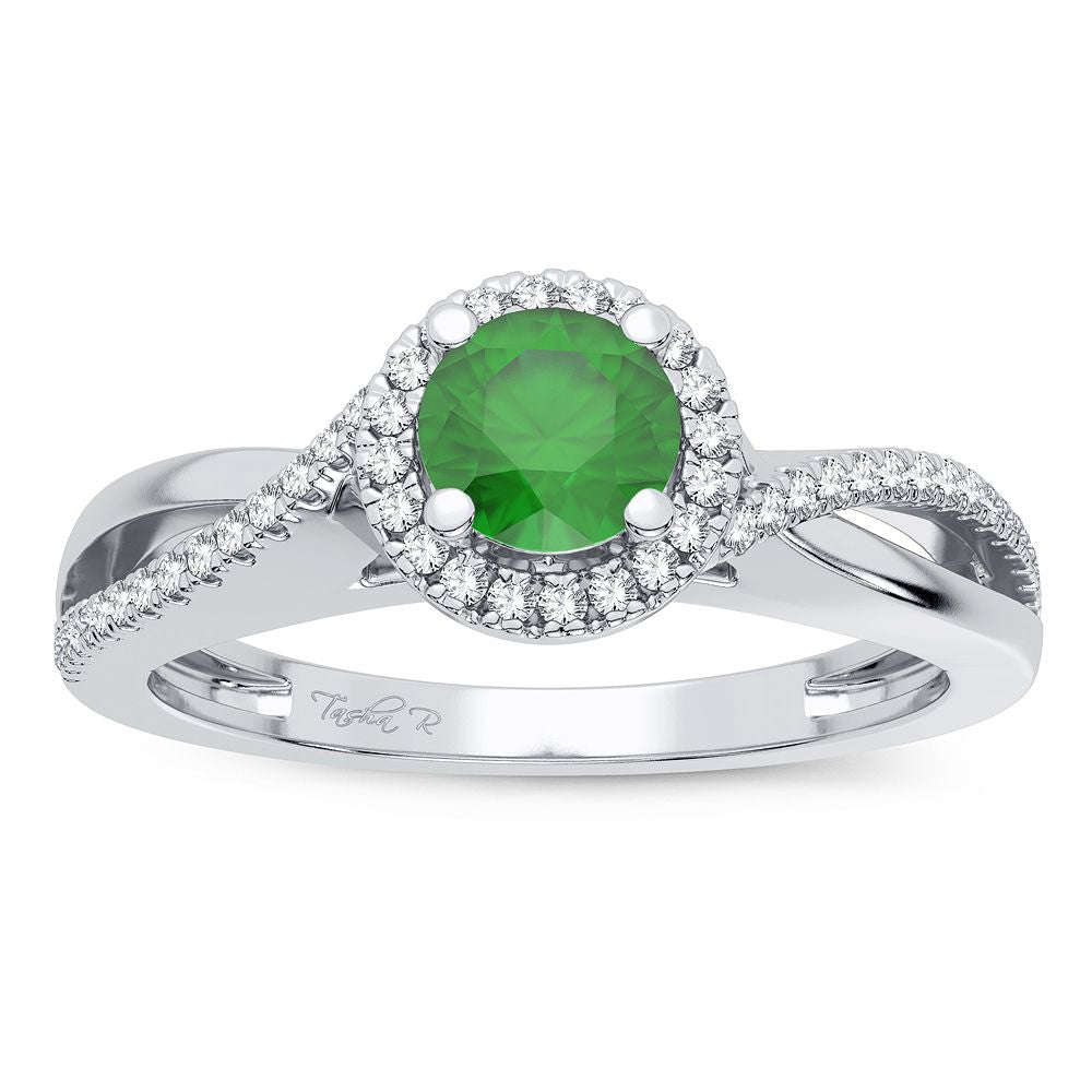 14K 0.10CT Diamond Emerald Ring