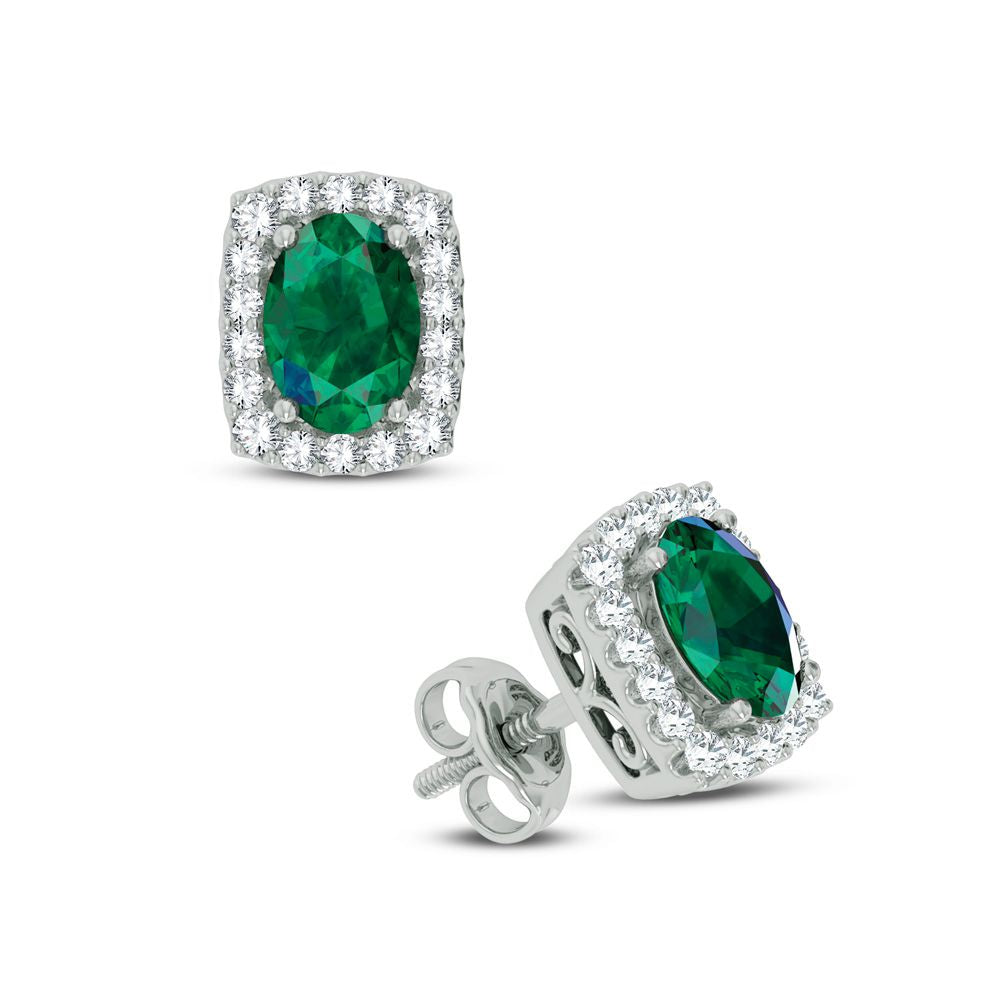 14K 0.18CT DIAMOND EMERALD EARRING