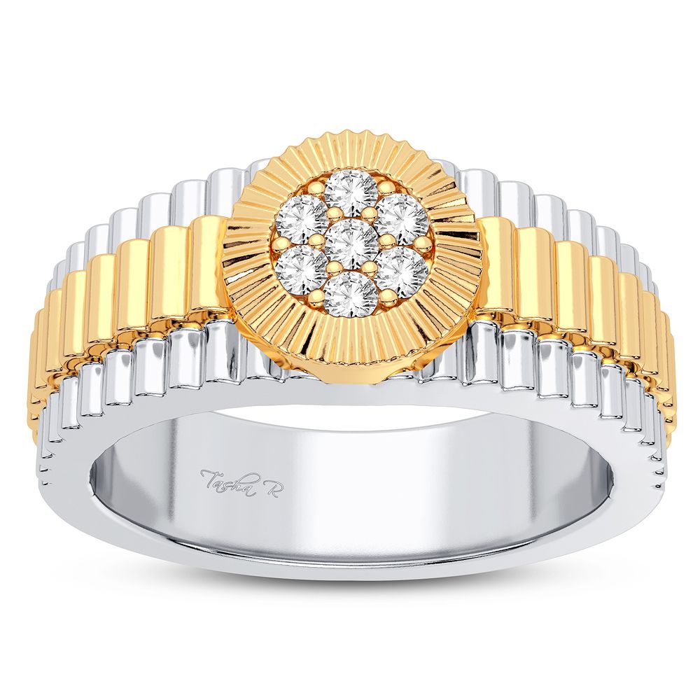 14K Yellow Gold Mens Lab Diamond Signature Ring