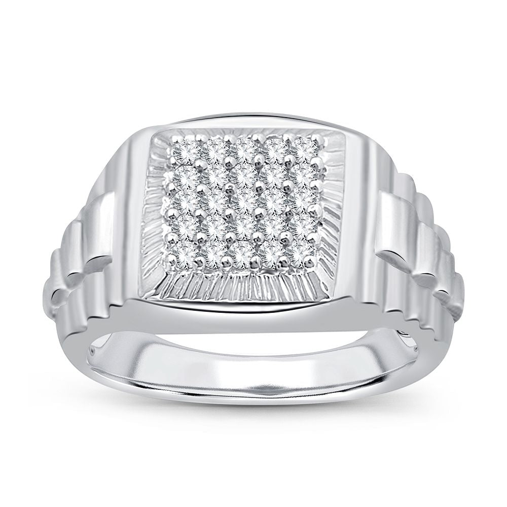 Sophisticated 14K White Gold Lab Diamond Mens Statement Ring