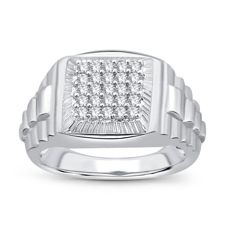 Sophisticated 14K White Gold Lab Diamond Mens Statement Ring