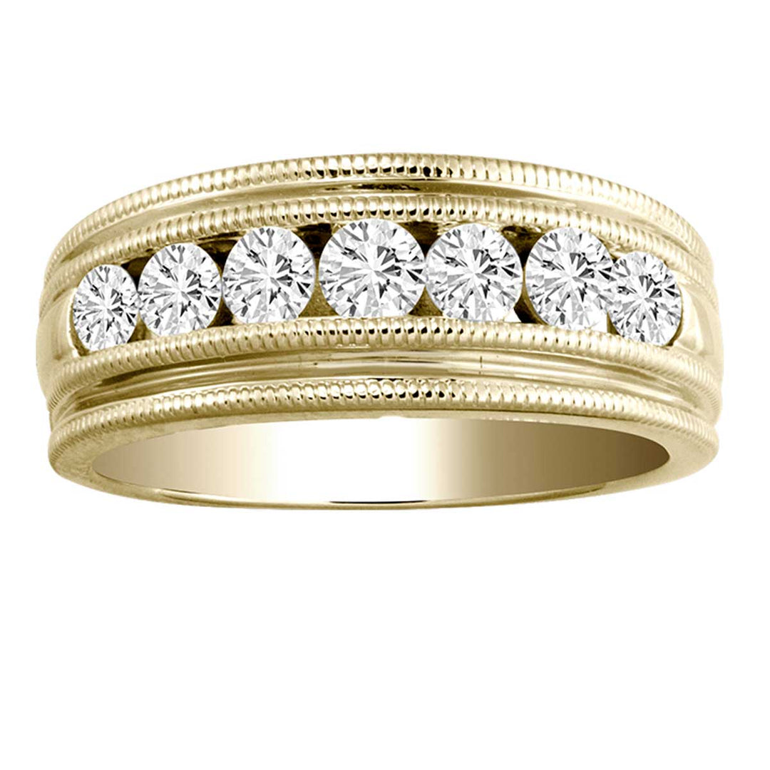 14K Yellow Gold 1CT Lab Diamond Mens Wedding Band Ring