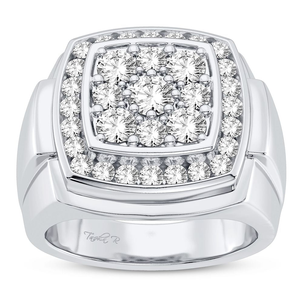 Bold 14K White Gold 2CT Lab Diamond Mens Statement Ring
