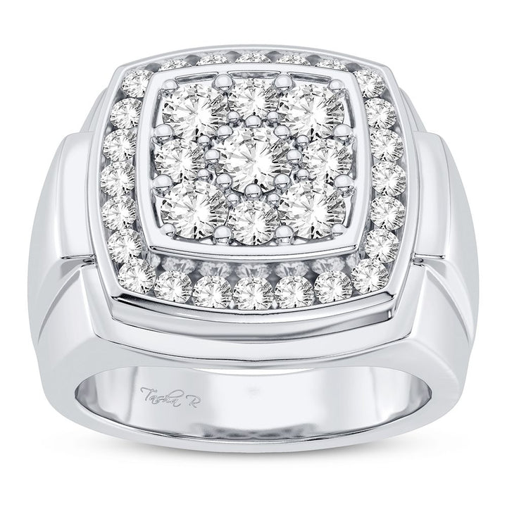 Bold 14K White Gold 2CT Lab Diamond Mens Statement Ring