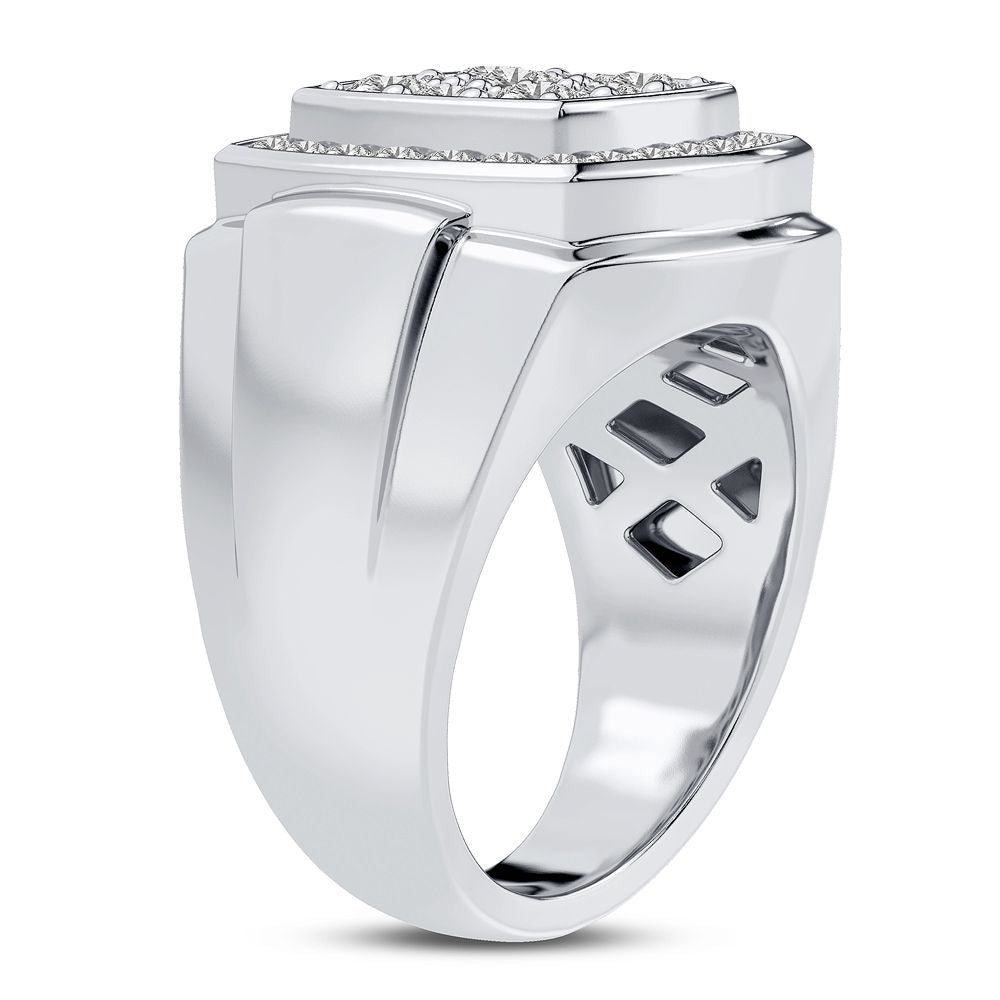 Bold 14K White Gold 2CT Lab Diamond Mens Statement Ring