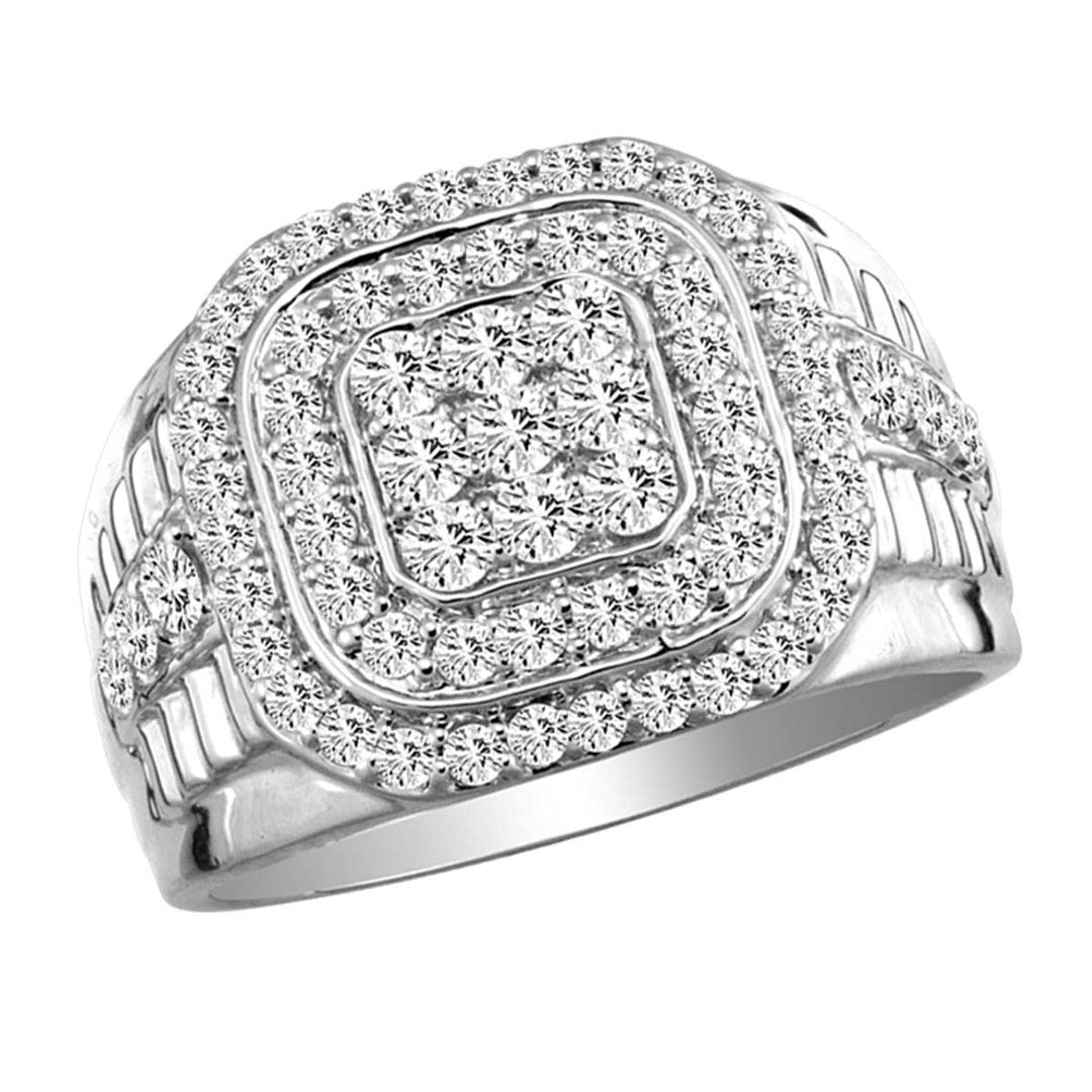 14K White Gold 1.50CT Lab Diamond Mens Statement Ring