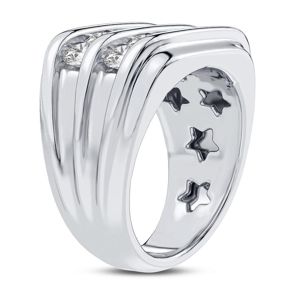 14K White Gold Lab Diamond Mens Statement Ring