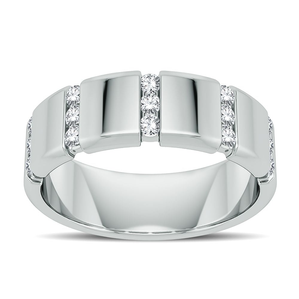 14K White Gold Lab Diamond Mens Wedding Band Ring