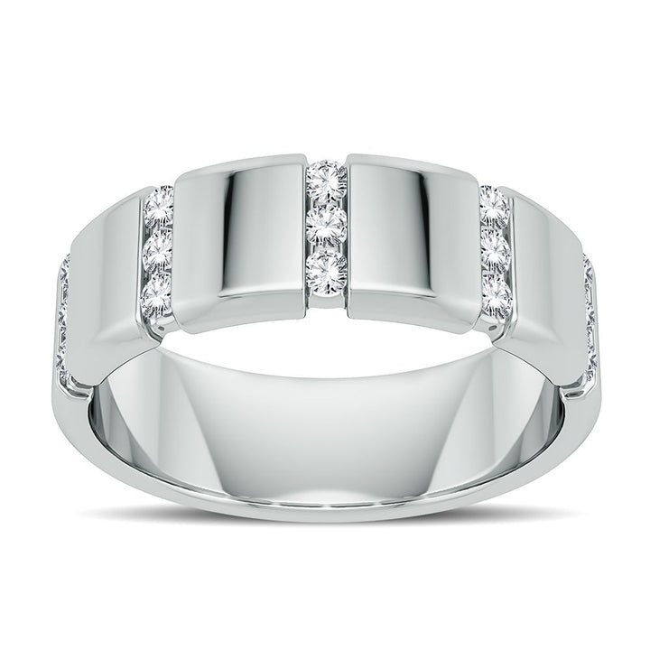14K White Gold Lab Diamond Mens Wedding Band Ring