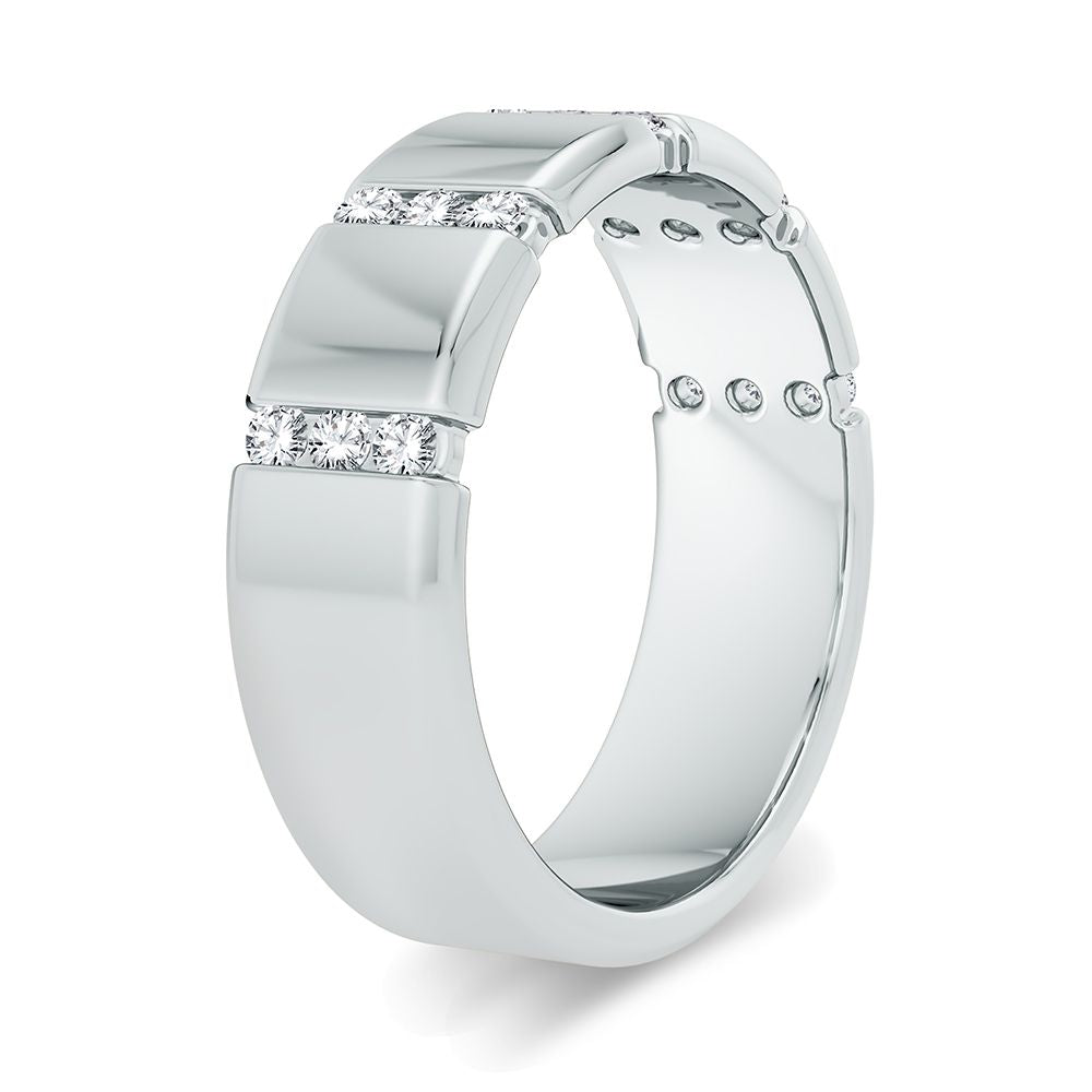 14K White Gold Lab Diamond Mens Wedding Band Ring