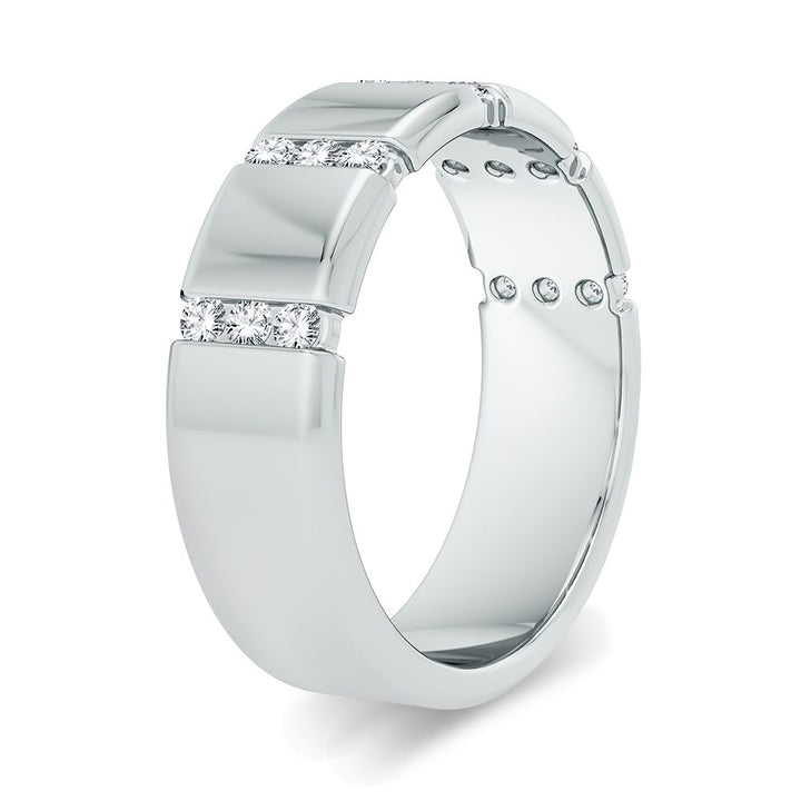 14K White Gold Lab Diamond Mens Wedding Band Ring