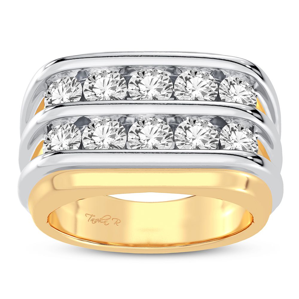 Bold 14K Yellow Gold 2CT Lab Diamond Mens Ring