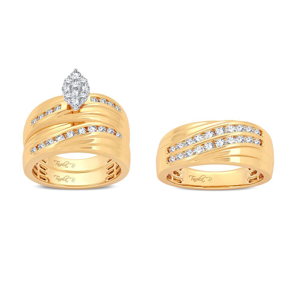 14k Yellow Gold 1.13ct Lab Diamond Bridal Trio Set
