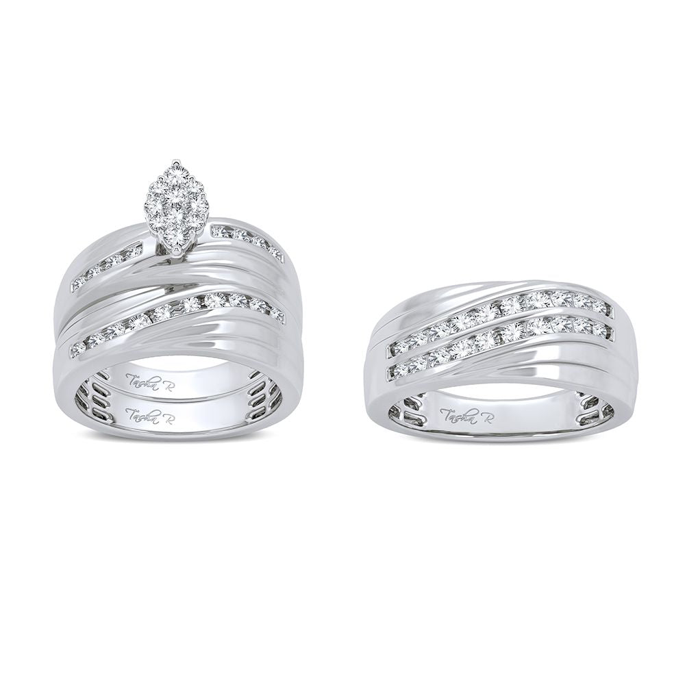 14k White Gold 1.13CT Lab Diamond Bridal Trio Set