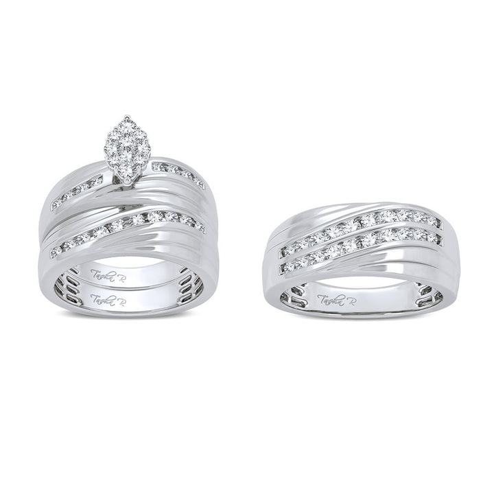 14k White Gold 1.13CT Lab Diamond Bridal Trio Set