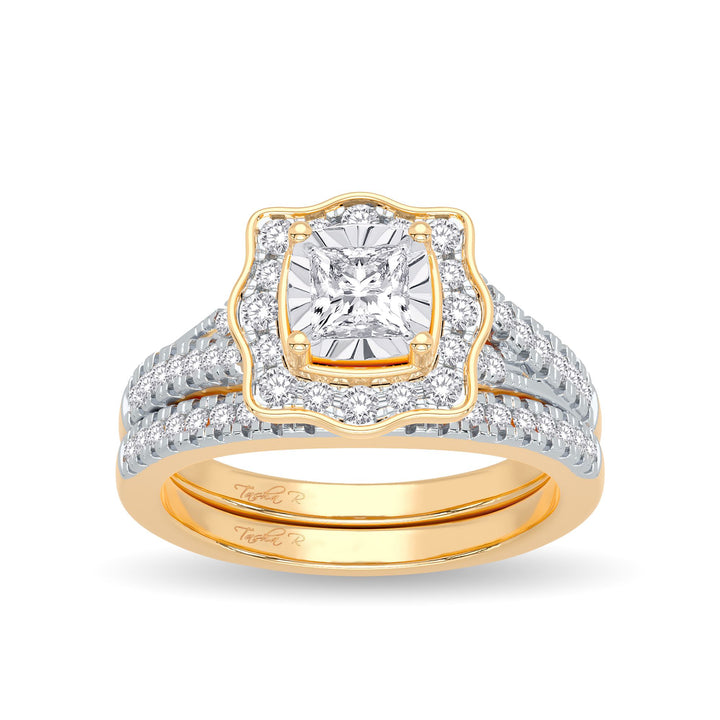 14K Yellow Gold 0.62CT Lab Diamond Bridal Ring Sparkle
