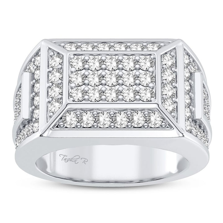 14K White Gold Lab Diamond Mens Statement Ring