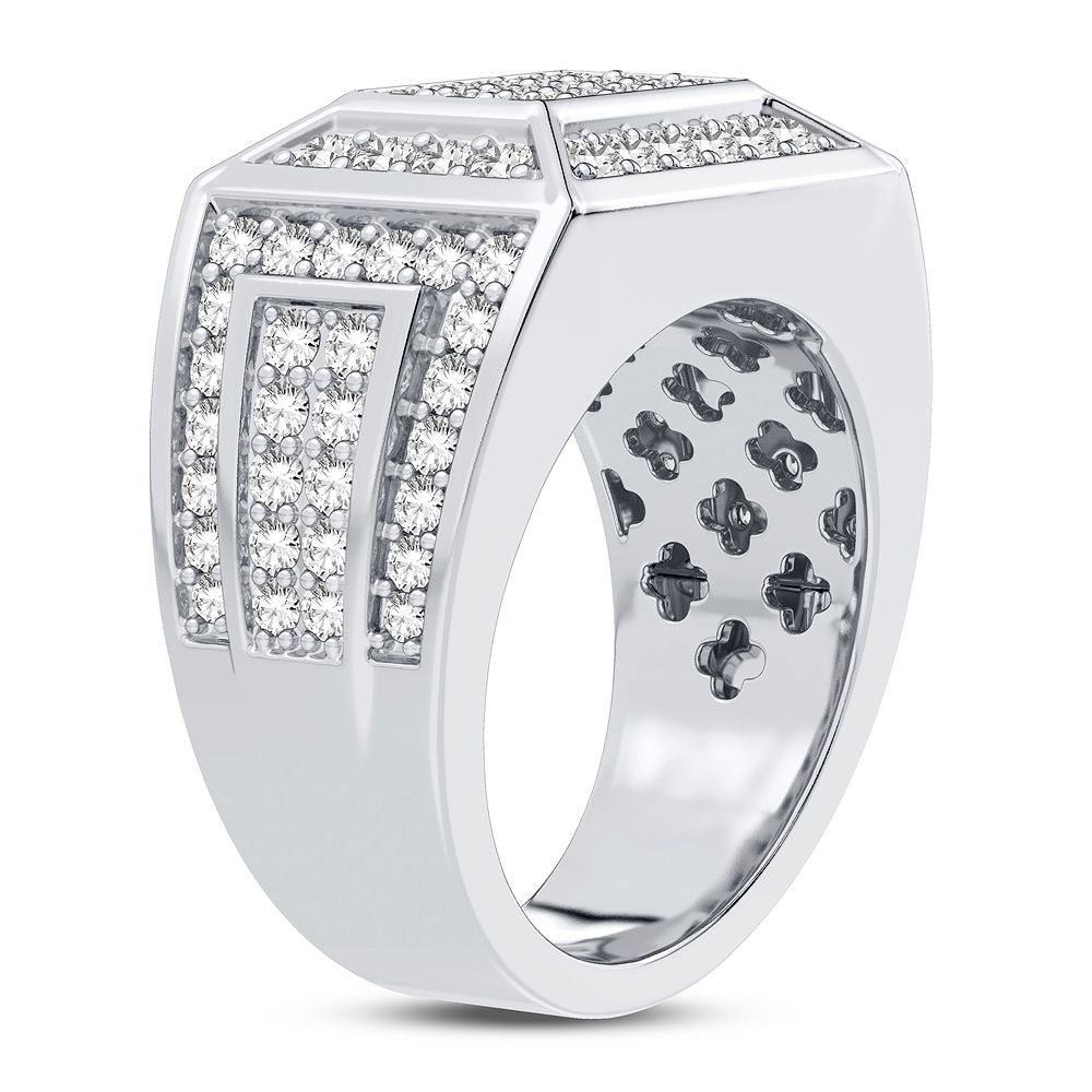 14K White Gold Lab Diamond Mens Statement Ring