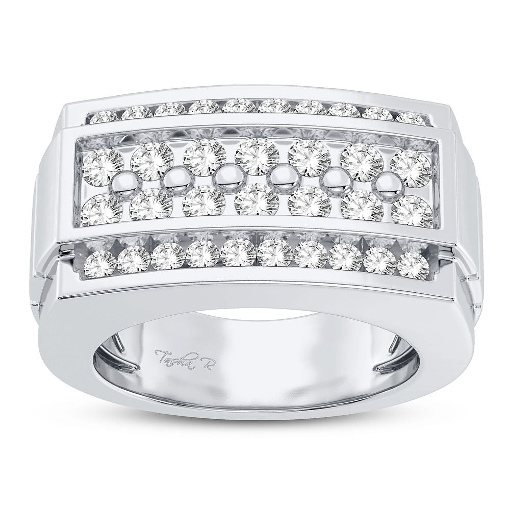 Refined 14K White Gold Lab Diamond Mens Signature Ring