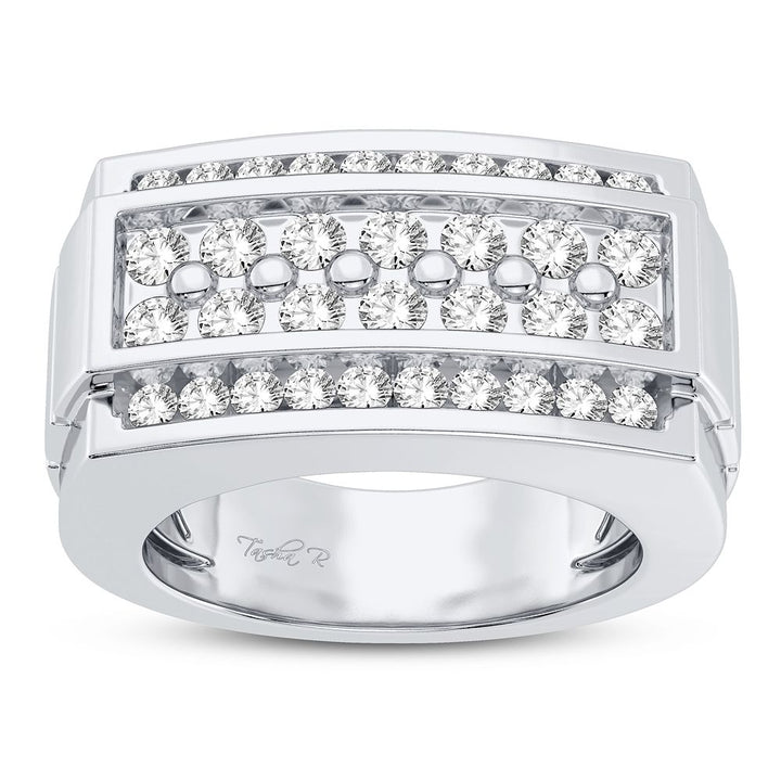 Refined 14K White Gold Lab Diamond Mens Signature Ring