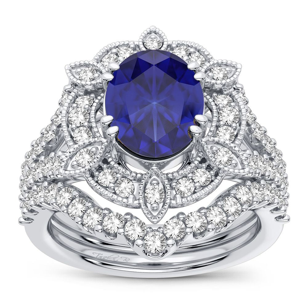 14K 0.90CT Diamond Sapphire Ring