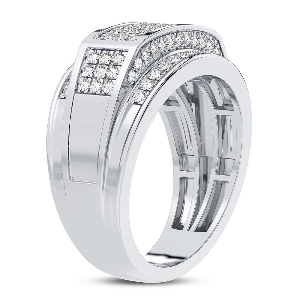 10K White Gold Lab Diamond Mens Statement Ring