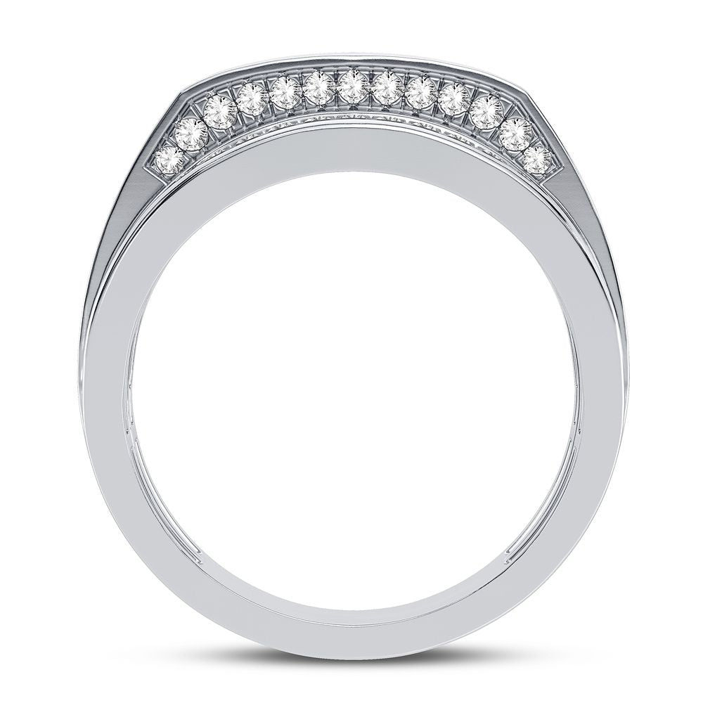 10K White Gold Lab Diamond Mens Statement Ring