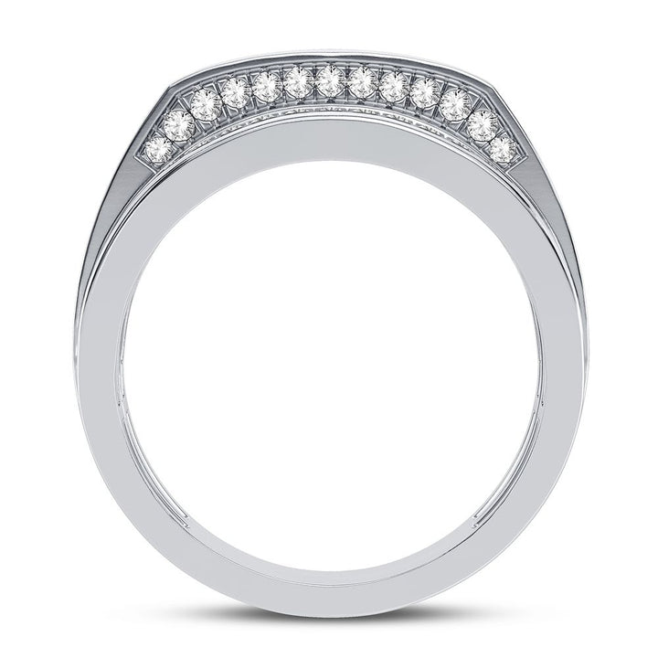 10K White Gold Lab Diamond Mens Statement Ring