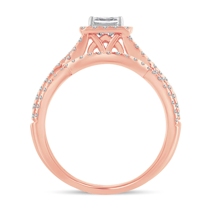 Romantic 14k Rose Gold 1CT Lab Diamond Bridal Ring Set