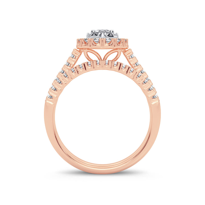 Romantic 14k Rose Gold Lab Diamond Bridal Ring 1CT