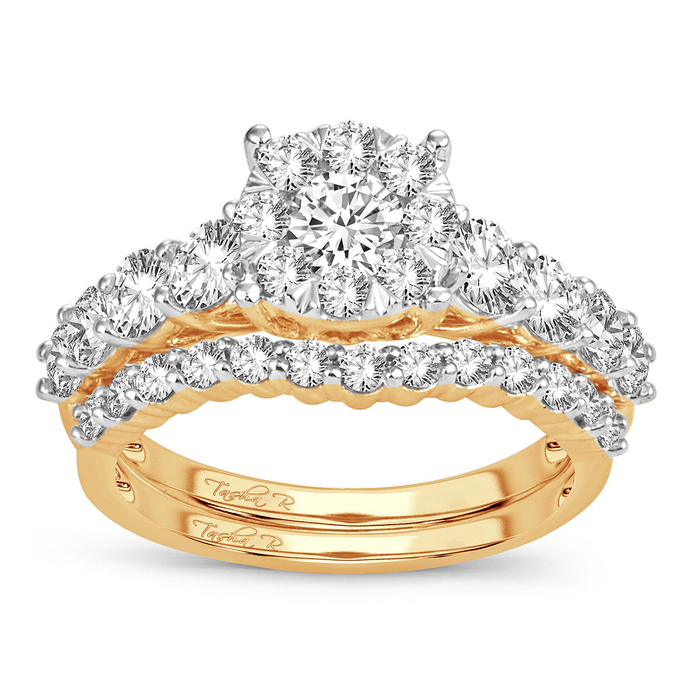 14k Yellow Gold 2CT Lab Diamond Bridal Ring Set